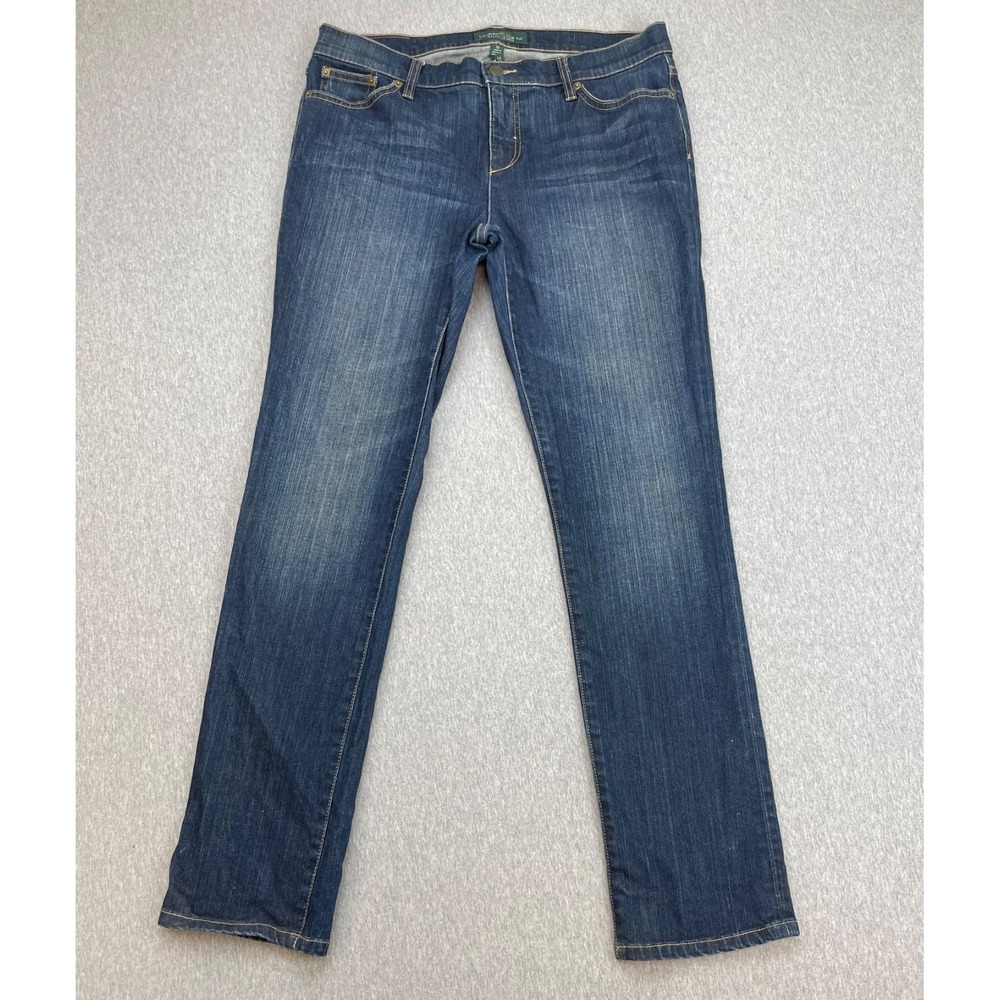 Lauren Ralph Lauren Jeans Womens 10 Blue Cotton Blend Mid-Rise Straight Slim